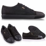 123 BLACK HONEYCOMB EMBOSSED LEATHER SNEAKER, With CAP TOE Thumbnail