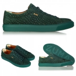108 DARK GREEN CROCO EMBOSSED LEATHER SNEAKER Thumbnail