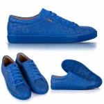 1004 Blue Women Croco Embossed Leather Sneaker Thumbnail