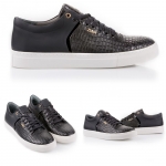 301 BLACK MINI CROCO EMBOSSED LEATHER SNEAKER Thumbnail