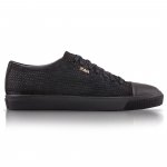 123 BLACK HONEYCOMB EMBOSSED LEATHER SNEAKER, With CAP TOE Thumbnail
