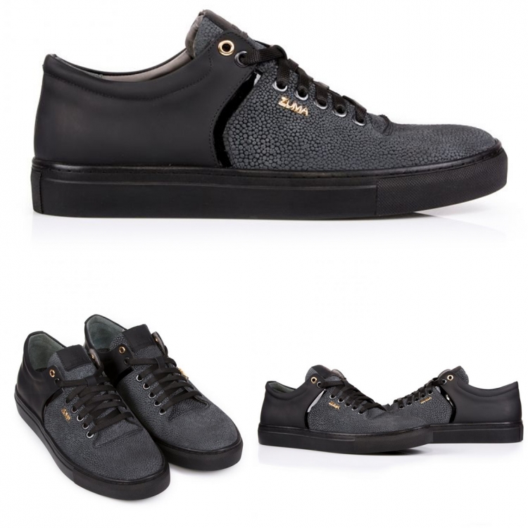 303 Dark Gray And Black Stingray Embossed Leather Sneaker