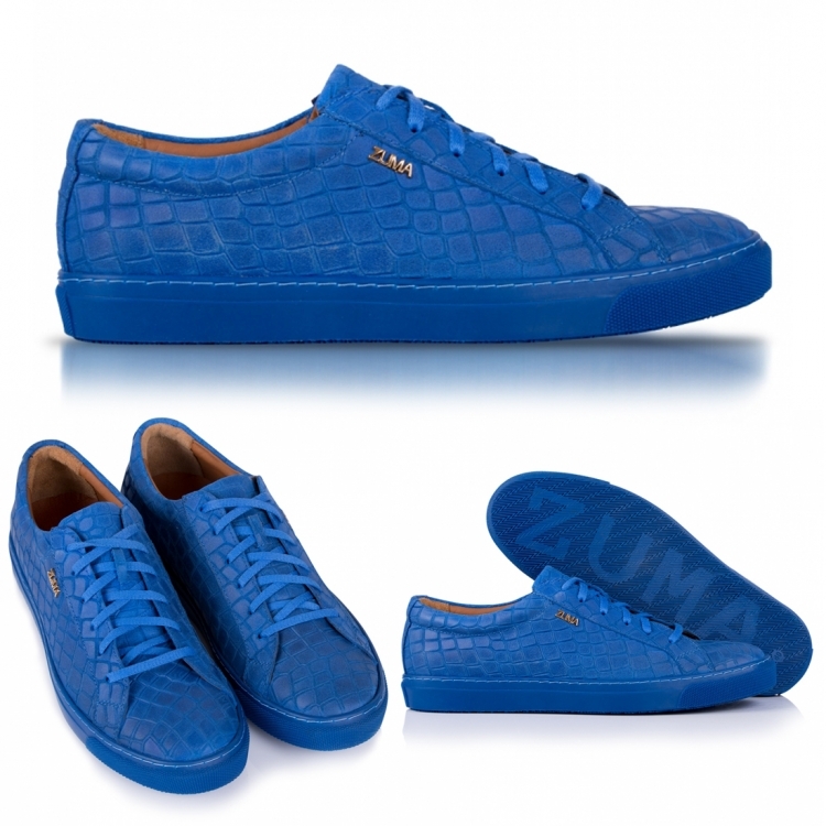 1004 Blue Women Croco Embossed Leather Sneaker