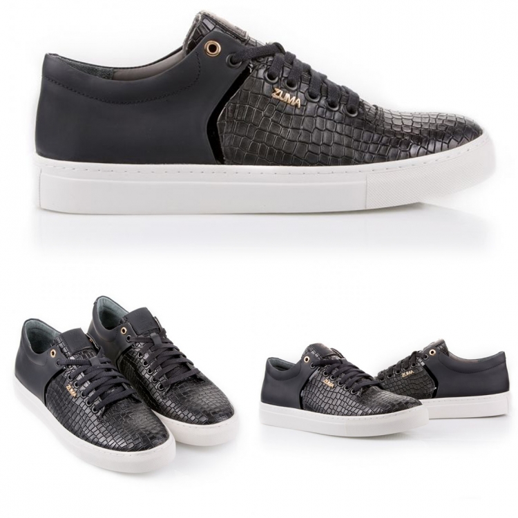301 BLACK MINI CROCO EMBOSSED LEATHER SNEAKER