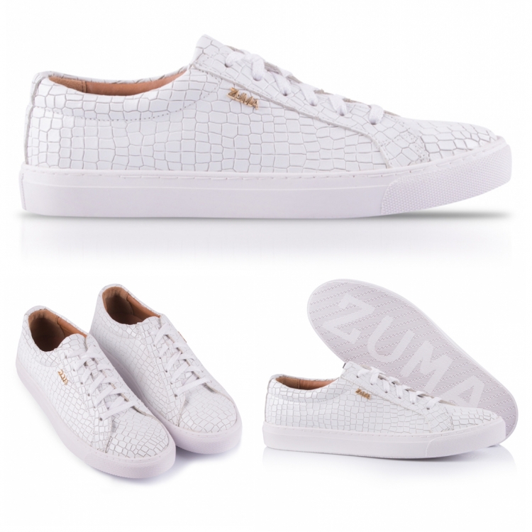 124 WHITE CROCO EMBOSSED LEATHER SNEAKER
