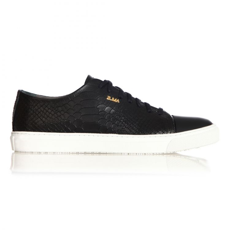 101 BLACK PYTHON EMBOSSED LEATHER SNEAKER, WITH CAP TOE