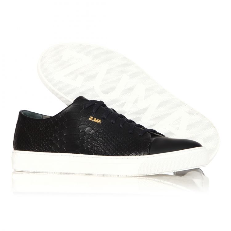 101 BLACK PYTHON EMBOSSED LEATHER SNEAKER, WITH CAP TOE