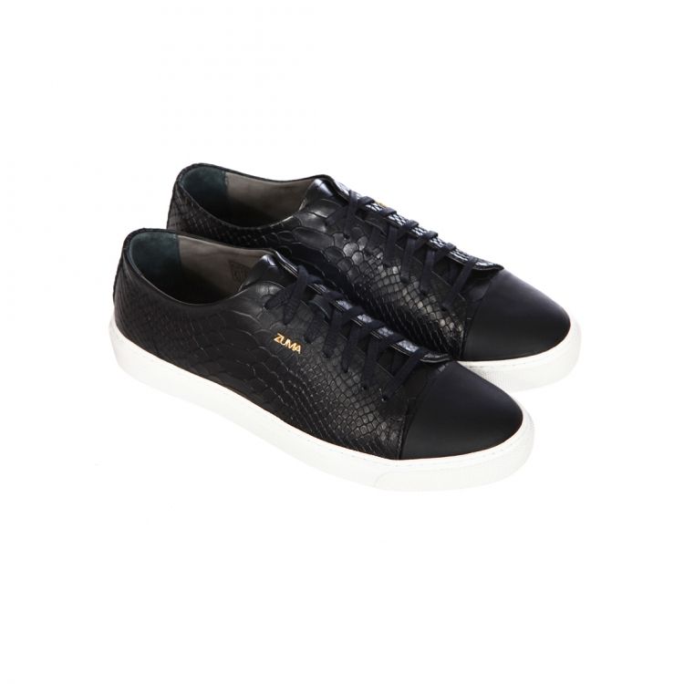 101 BLACK PYTHON EMBOSSED LEATHER SNEAKER, WITH CAP TOE