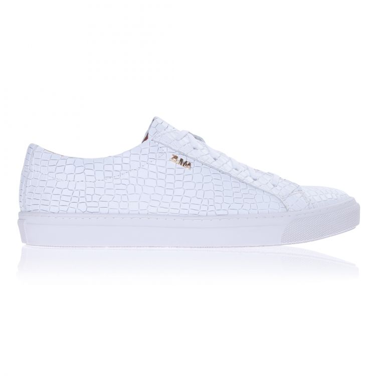 1024 White Women Mini Croco Embossed Leather Sneaker