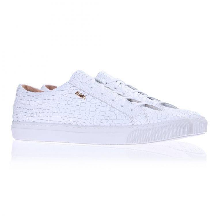 1024 White Women Mini Croco Embossed Leather Sneaker