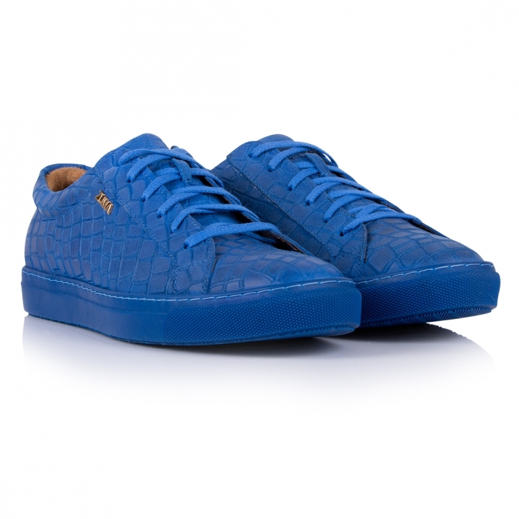 1004 Blue Women Croco Embossed Leather Sneaker