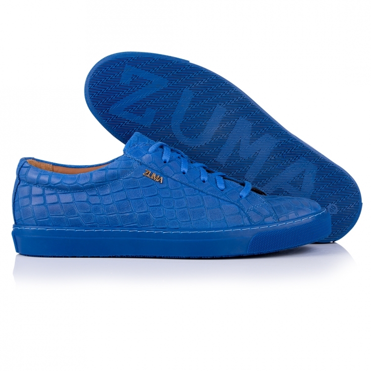1004 Blue Women Croco Embossed Leather Sneaker
