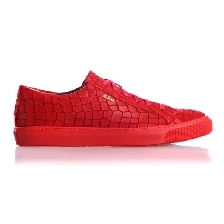 1005 Red Women Croco Embossed Leather Sneaker