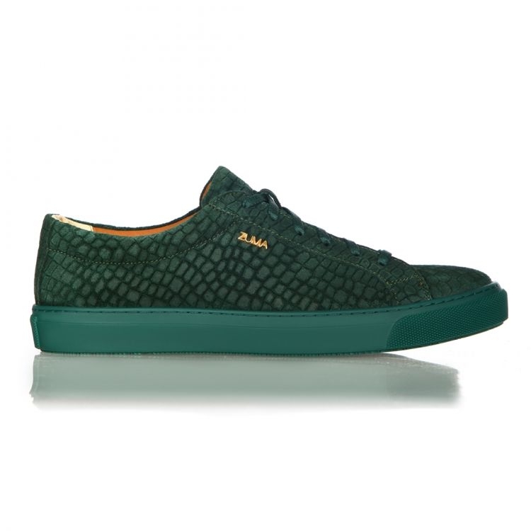 1008 Dark Green Women Croco Embossed Leather Sneaker