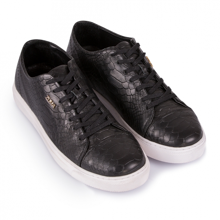 1015 Black Women Python Embossed Leather Sneaker