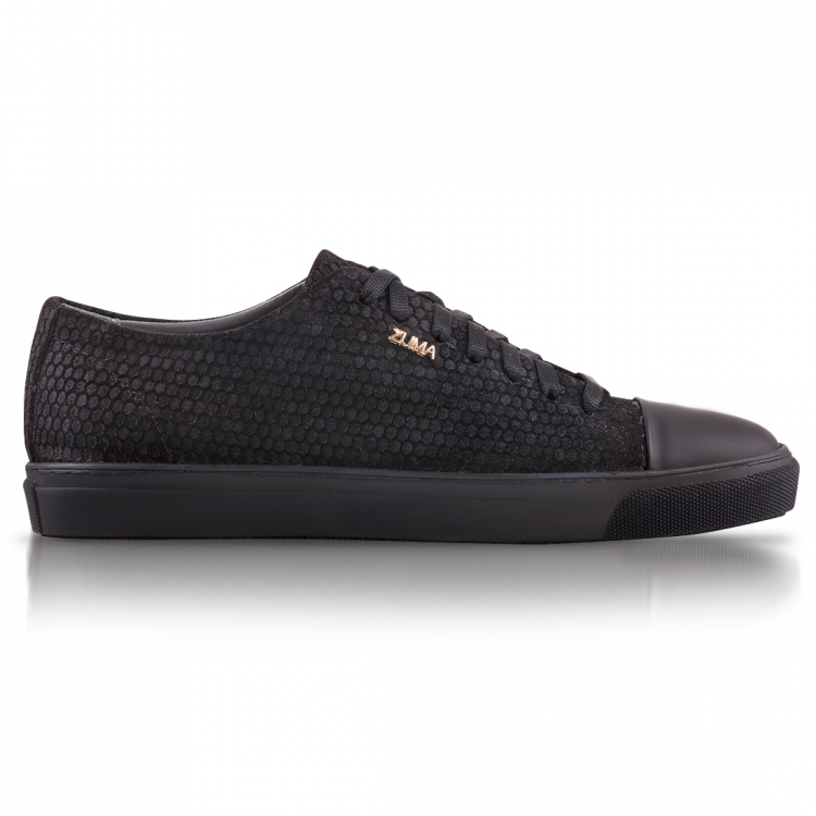 123 BLACK HONEYCOMB EMBOSSED LEATHER SNEAKER, With CAP TOE
