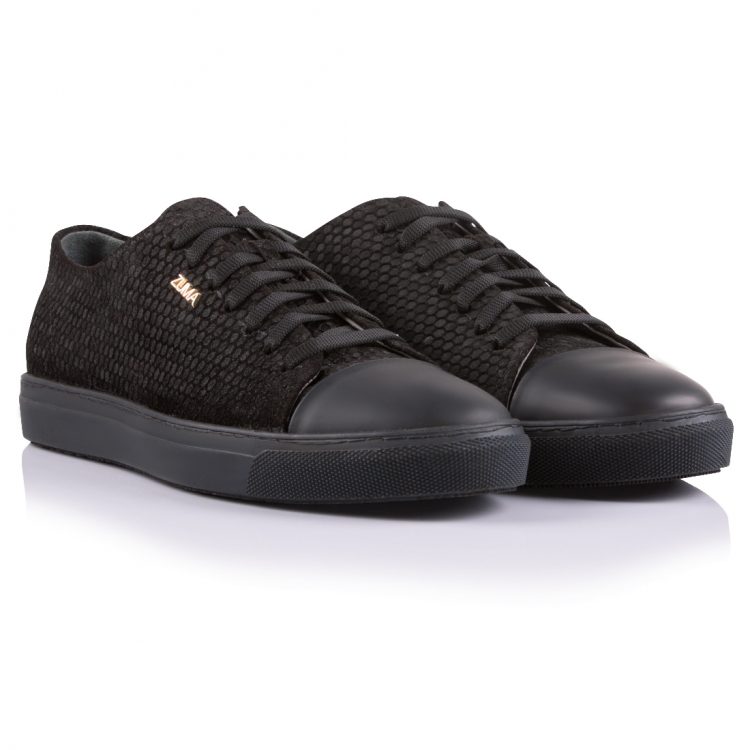 123 BLACK HONEYCOMB EMBOSSED LEATHER SNEAKER, With CAP TOE