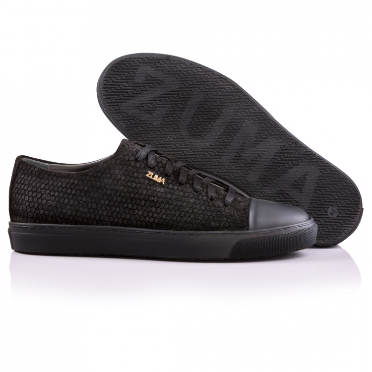 123 BLACK HONEYCOMB EMBOSSED LEATHER SNEAKER, With CAP TOE