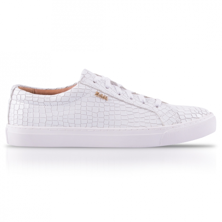 124 WHITE CROCO EMBOSSED LEATHER SNEAKER