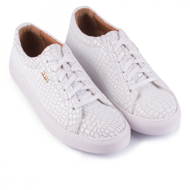 124 WHITE CROCO EMBOSSED LEATHER SNEAKER