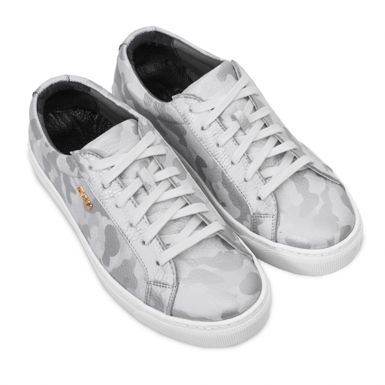 1028 White Camouflage Embossed Leather Sneaker