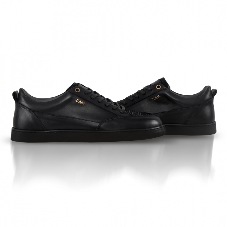 209 BLACK / START PATTERN LEATHER SNEAKERS