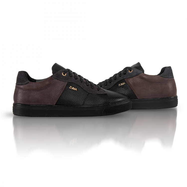 208 Black Brown Colorblocked Leather Sneakers