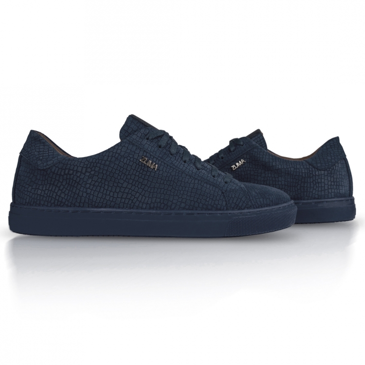 204 Blue Mini Croco Embossed Leather Sneaker
