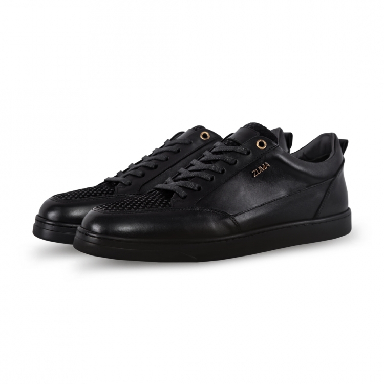 209 BLACK / START PATTERN LEATHER SNEAKERS