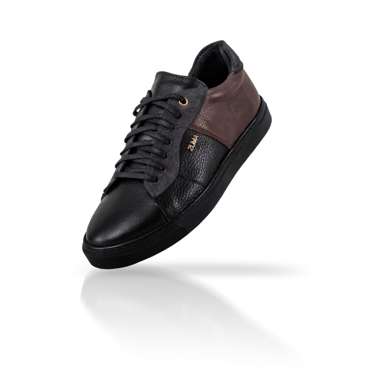 208 Black Brown Colorblocked Leather Sneakers