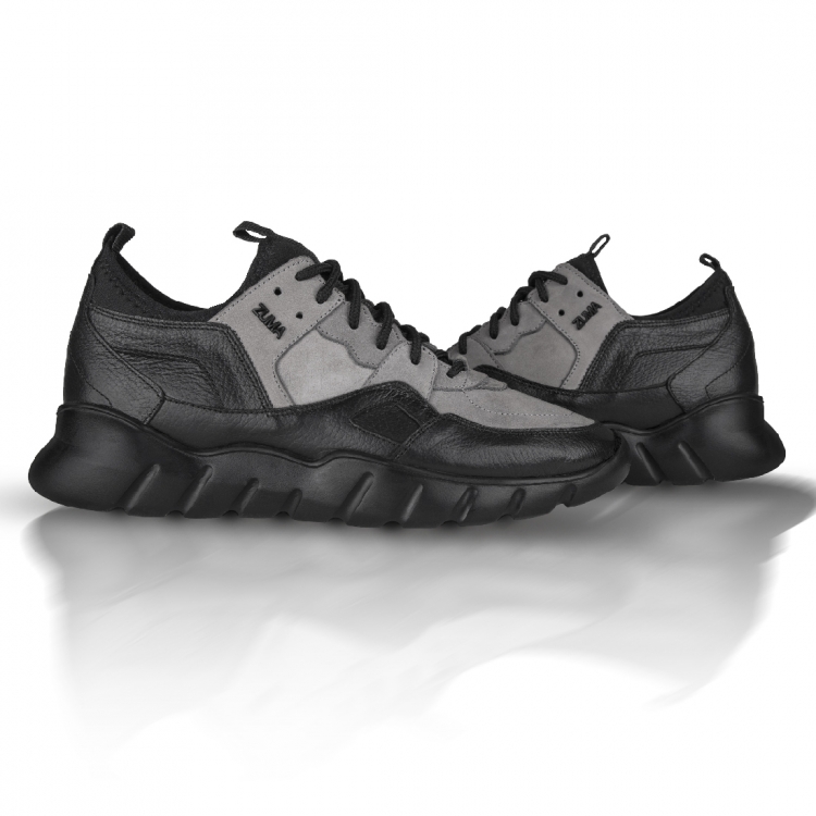 Flex 03 Black and Gray Leather Sneaker