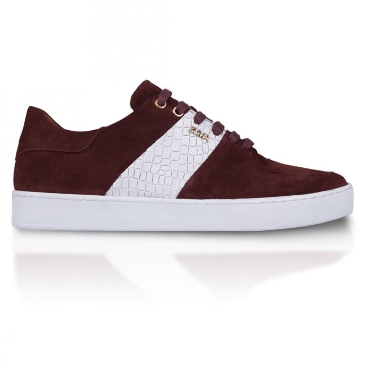 Z4 White Croco Strip Embossed Claret Red Leather Sneaker