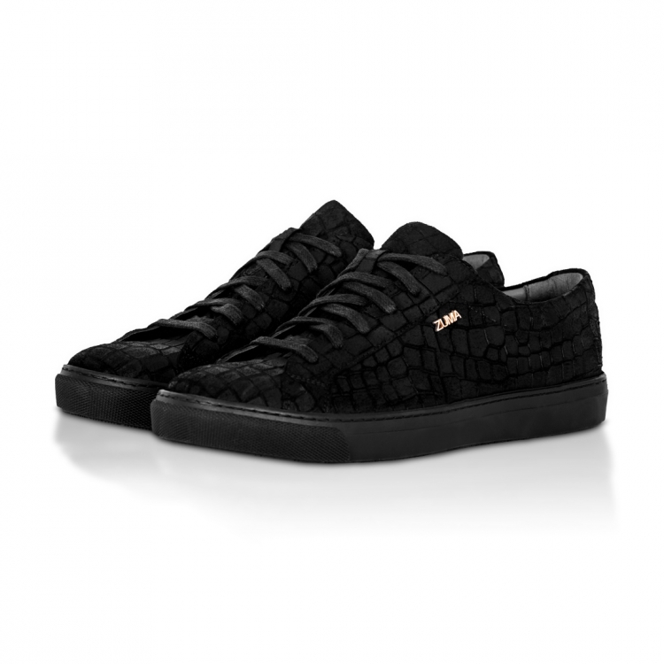 New 106 Black Croco Embossed Leather Sneaker