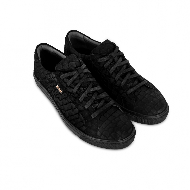 New 106 Black Croco Embossed Leather Sneaker