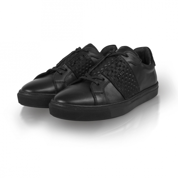 Relax 02 Black 3d Pyramid Embossed Leather Sneaker