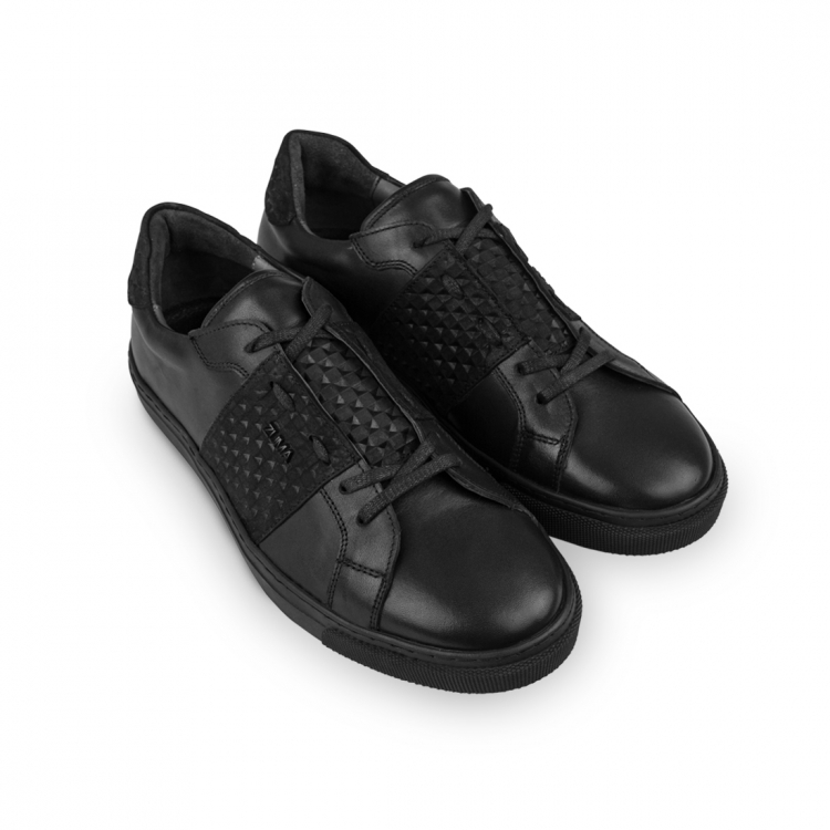 Relax 02 Black 3d Pyramid Embossed Leather Sneaker
