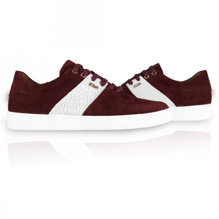 Z4 White Croco Strip Embossed Claret Red Leather Sneaker