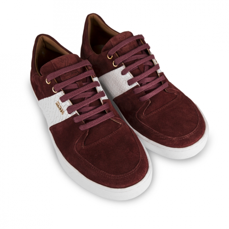 Z4 White Croco Strip Embossed Claret Red Leather Sneaker