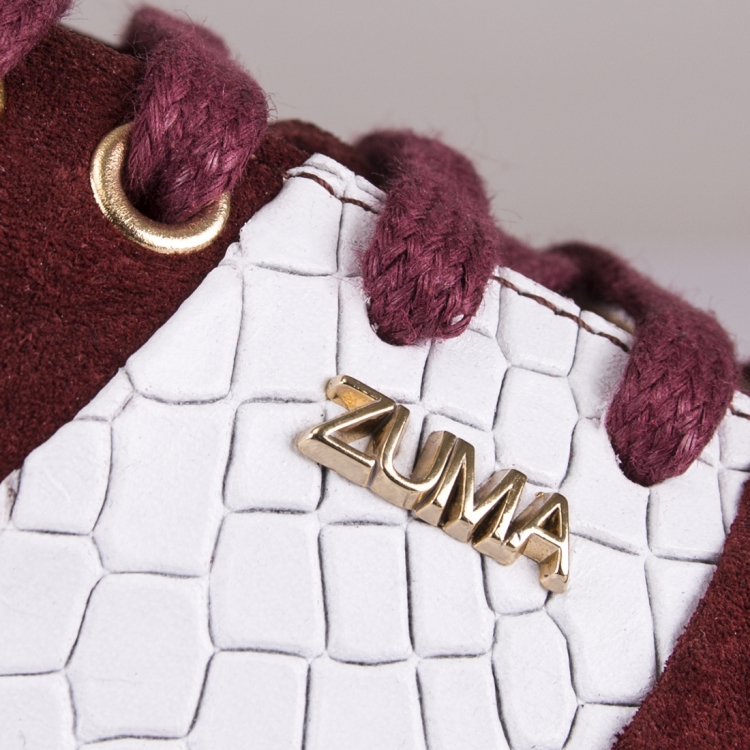Z4 White Croco Strip Embossed Claret Red Leather Sneaker