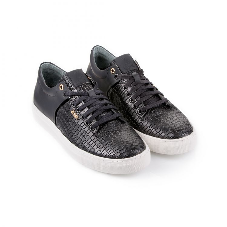 301 BLACK MINI CROCO EMBOSSED LEATHER SNEAKER