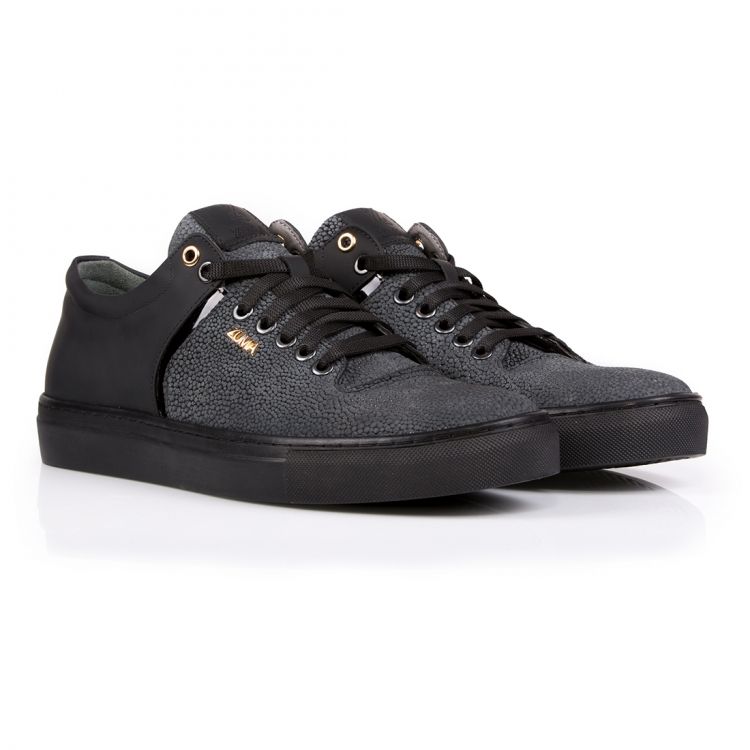 303 Dark Gray And Black Stingray Embossed Leather Sneaker