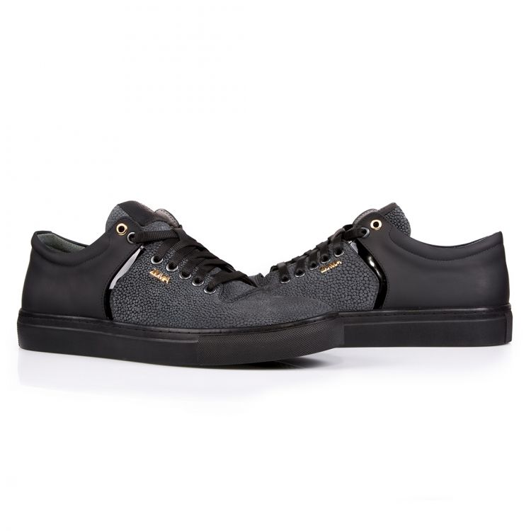 303 Dark Gray And Black Stingray Embossed Leather Sneaker
