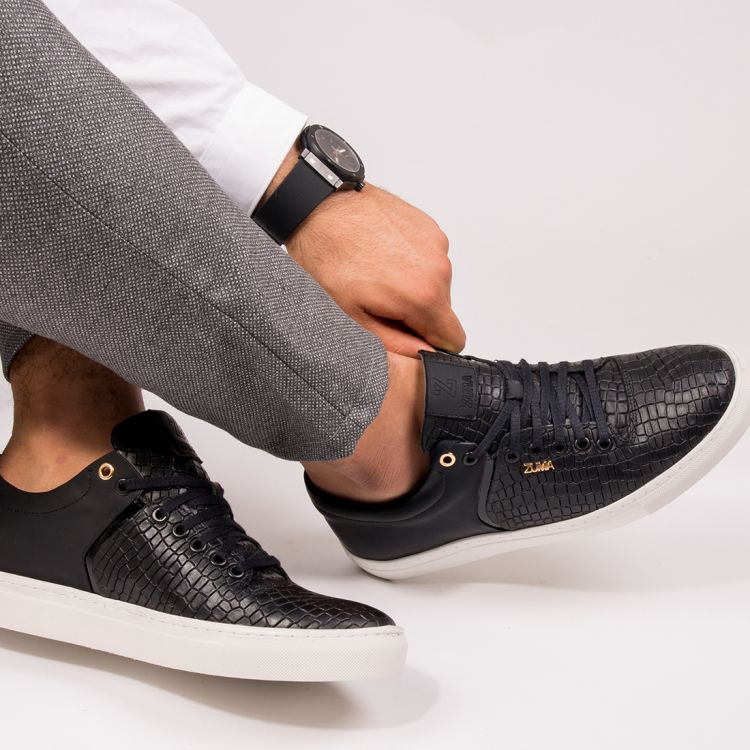 301 BLACK MINI CROCO EMBOSSED LEATHER SNEAKER Galeri Resmi 3