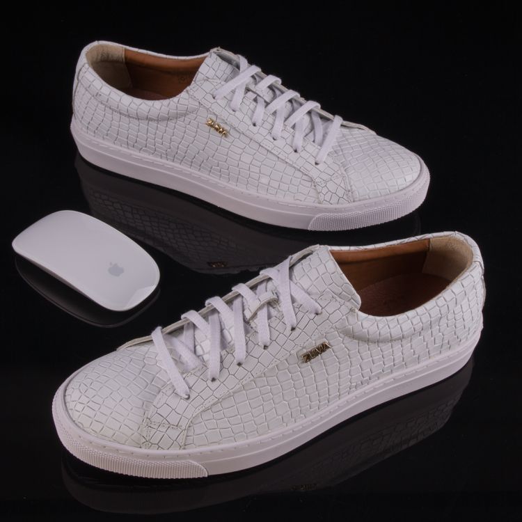 124 WHITE CROCO EMBOSSED LEATHER SNEAKER Galeri Resmi 3