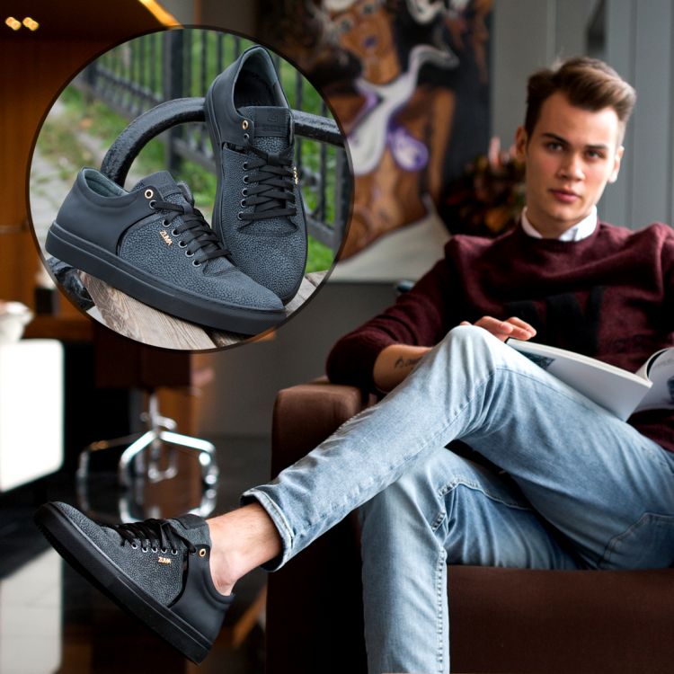 303 Dark Gray And Black Stingray Embossed Leather Sneaker Galeri Resmi 2