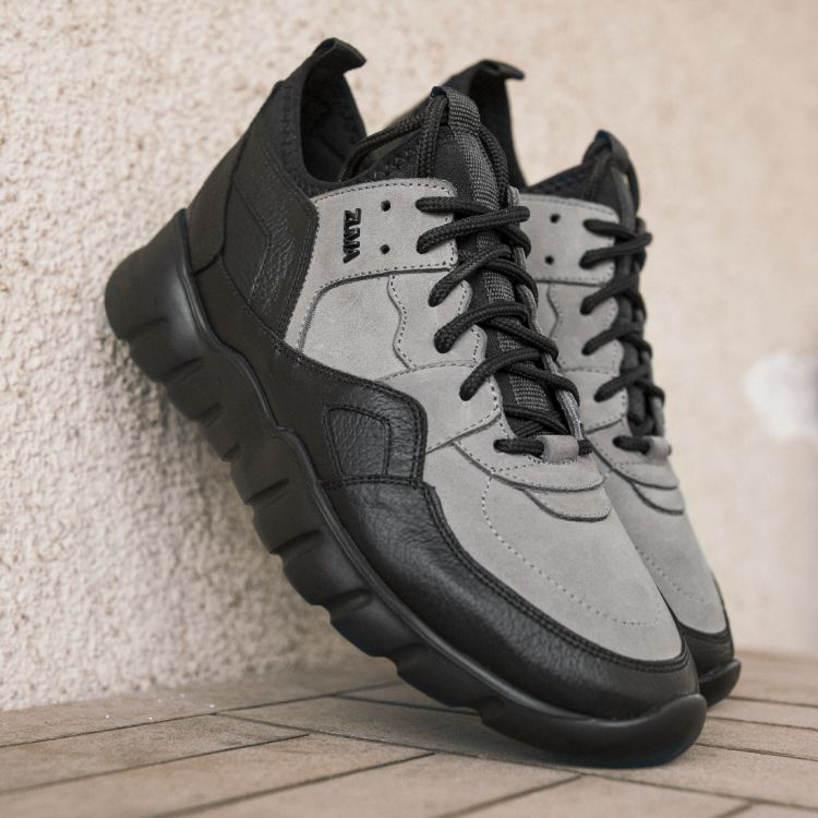 Flex 03 Black and Gray Leather Sneaker Galeri Resmi 1