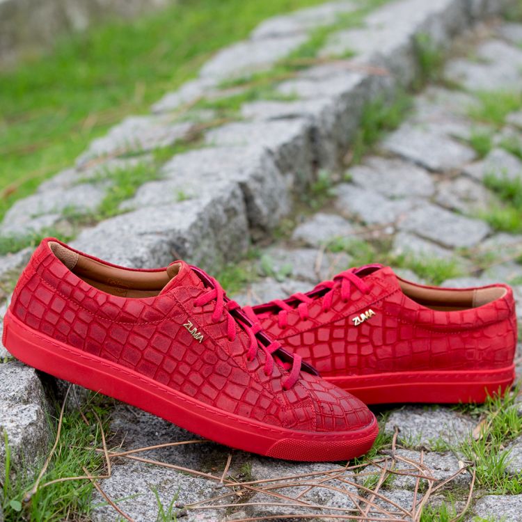105 RED CROCO EMBOSSED LEATHER SNEAKER Galeri Resmi 3
